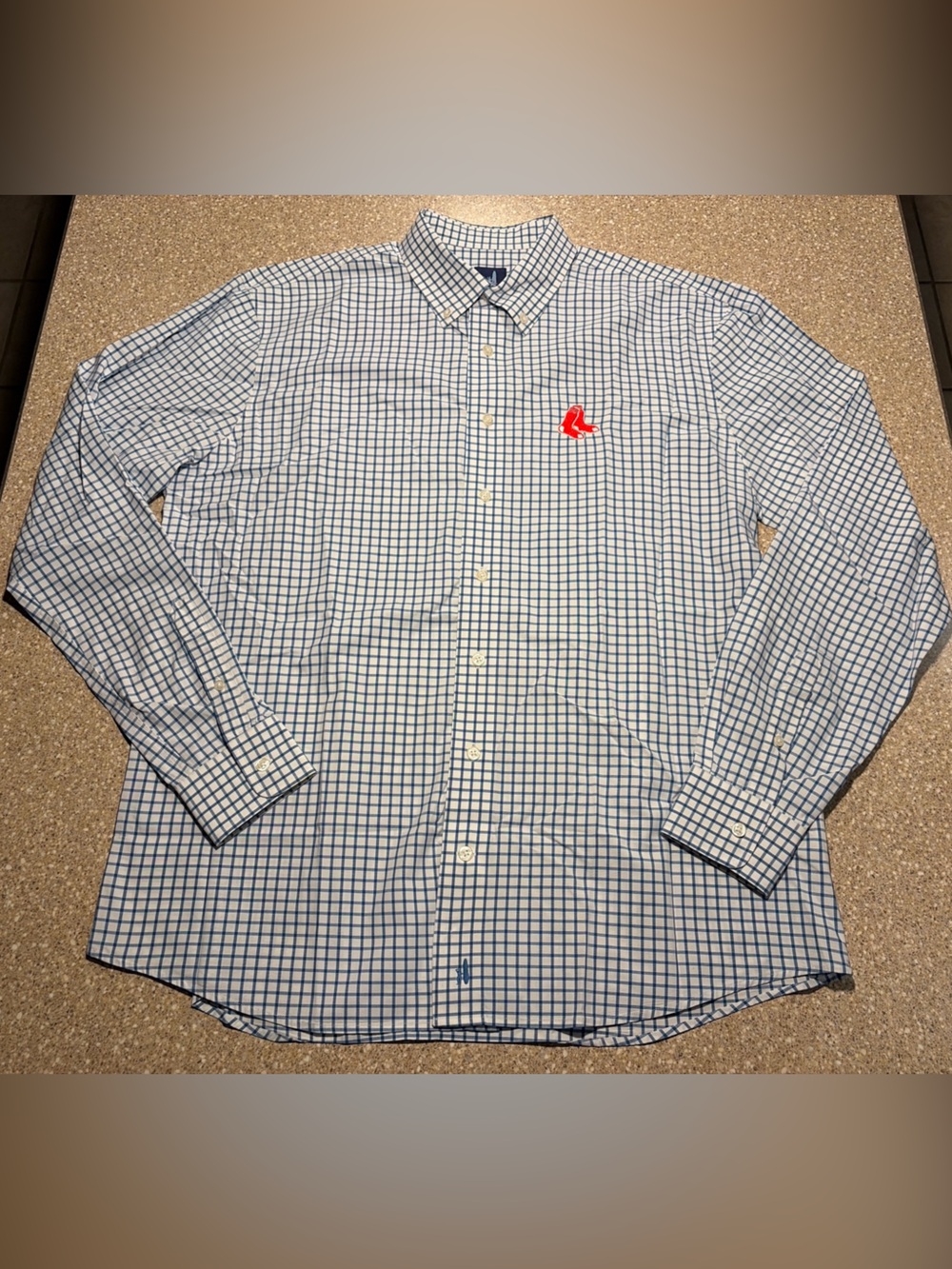Johnnie-O Red Sox MLB Long Sleeve Button Down Shirt White Check Blue Men’s Large